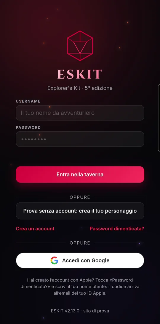 The sign-in screen with username, password and the Google and Apple buttons