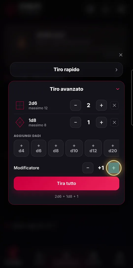 The advanced roll with several groups of dice and the modifier