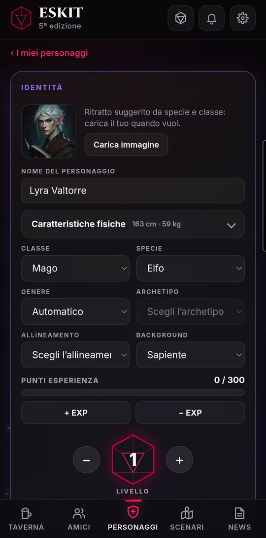 The blank sheet with the class, species and background menus