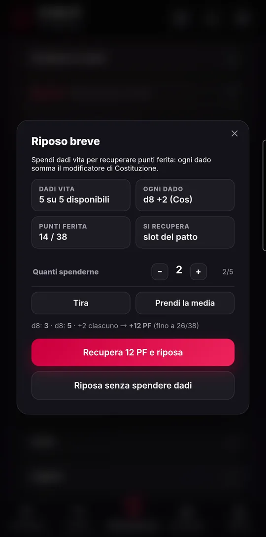 The short rest window with the Hit Dice to spend