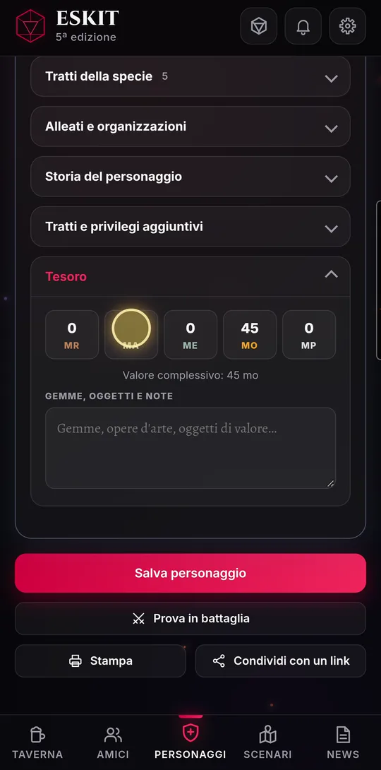 Treasure: the coins and the calculated total value