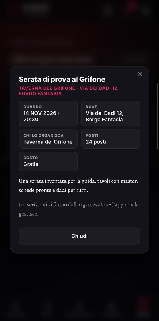 La scheda di un evento: quando, dove, posti e costo
