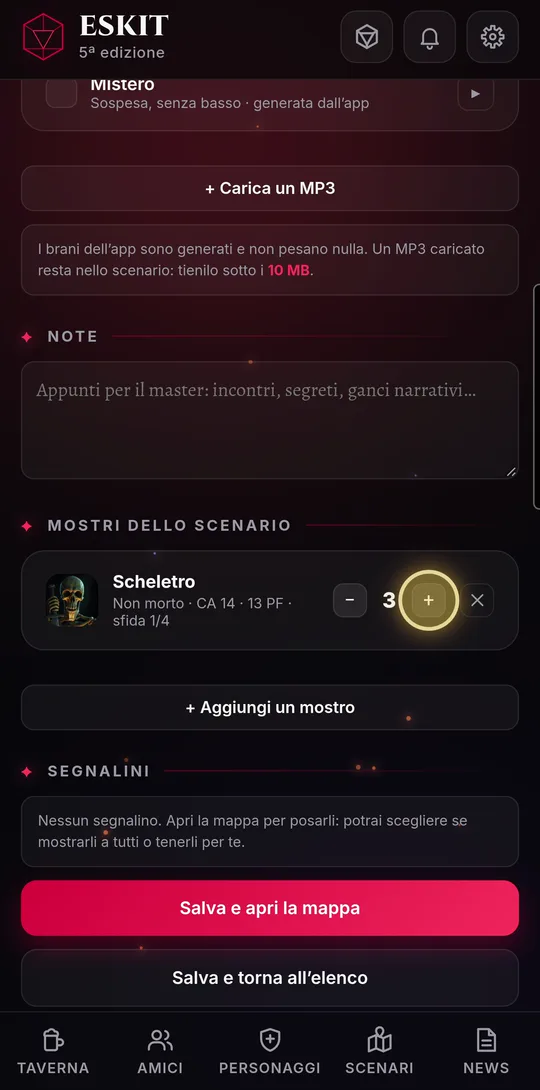 I mostri dello scenario, con la quantità di ognuno