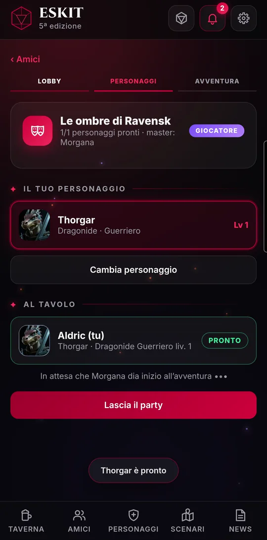 La scelta del personaggio dall’archivio, con il tasto Pronto