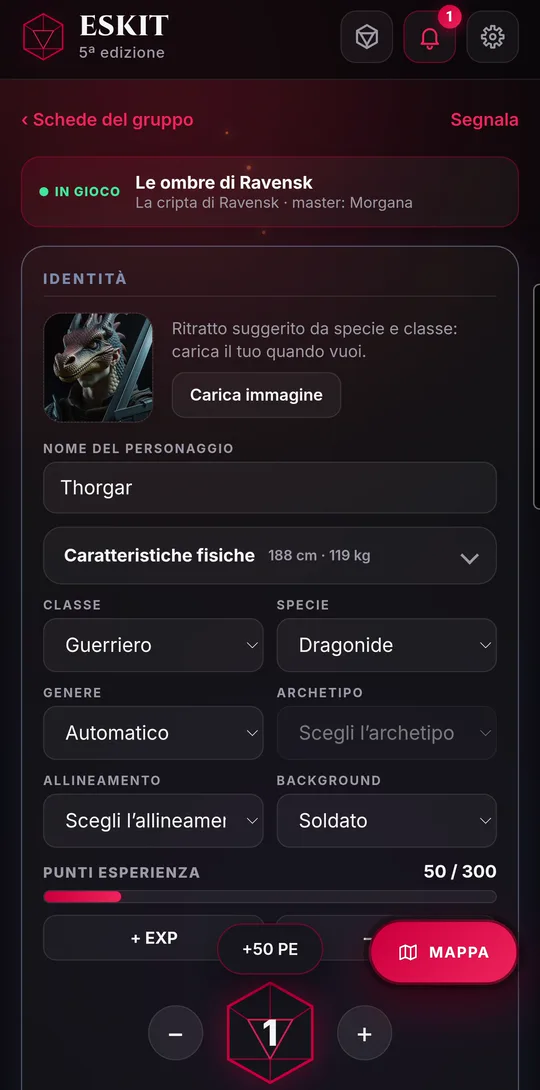 Il master apre la scheda di un giocatore dalle schede del gruppo