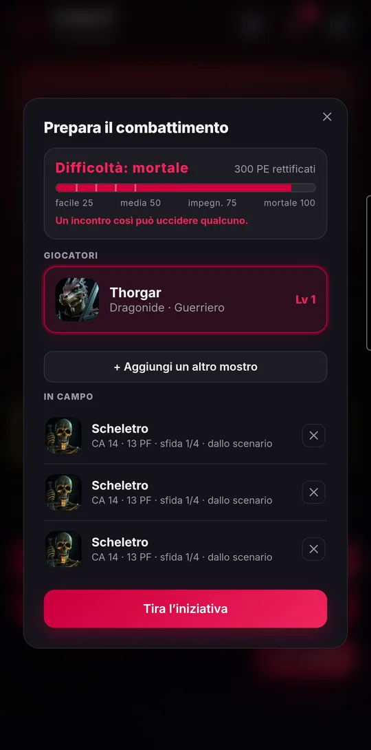 La preparazione del combattimento con la barra della difficoltà