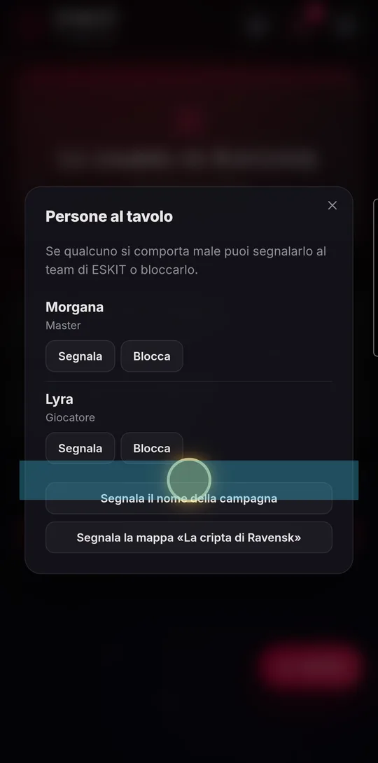 La finestra «Persone al tavolo» con Segnala e Blocca
