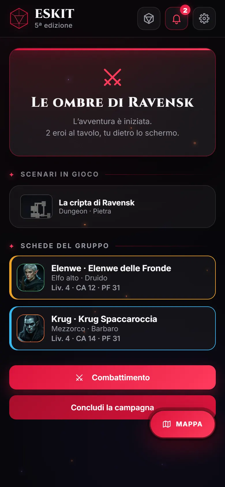 Il party: la campagna, lo scenario in gioco e le schede del gruppo